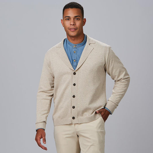 120003-110 - CARDIGAN CUELLO SOLAPA ABOTONADO HOMBRE BEIGE