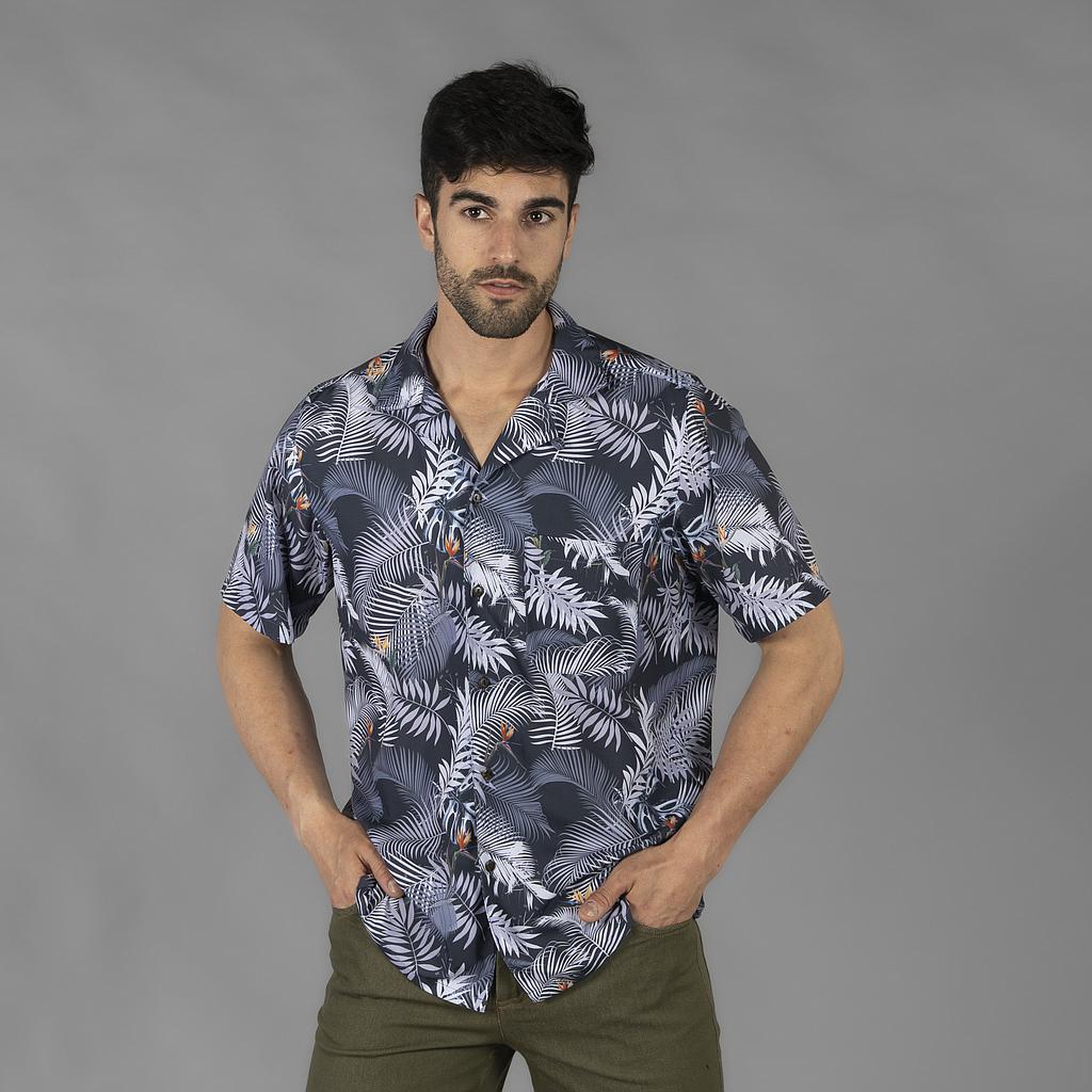 210002-1128 - CAMISA HOMBRE CUELLO SOLAPA HAWAI HIBISCUS