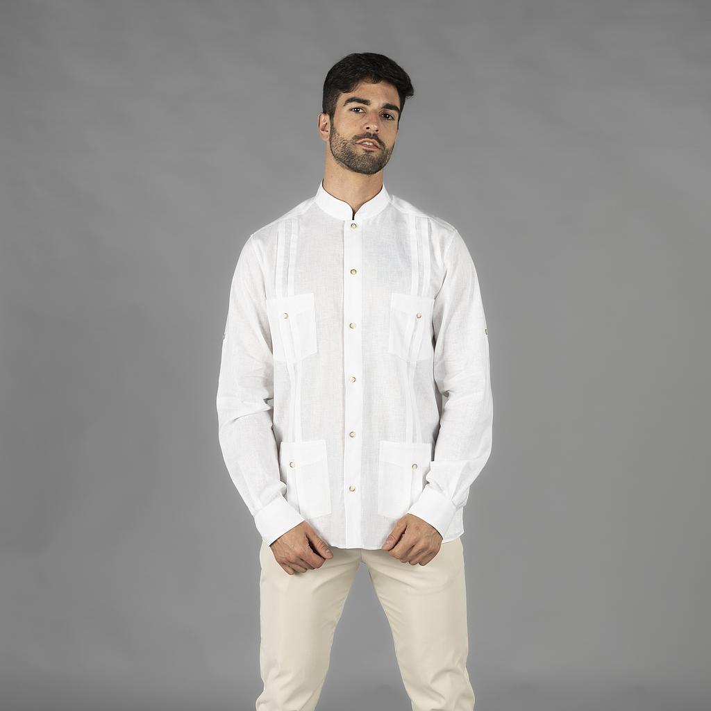 210003-101 - GUAYABERA HOMBRE CUELLO MAO BORNEO BLANCO