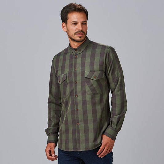 260032-299 - CAMISA HOMBRE SLIM FIT AUGUSTO CUADRO VERDE-CAQUI